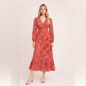 NWOT Japna Floral Pink & Red Long-sleeve Maxi Dress